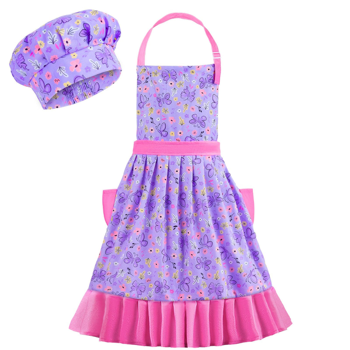 MHJY kids apron with floral pleated skirt for baking fun
