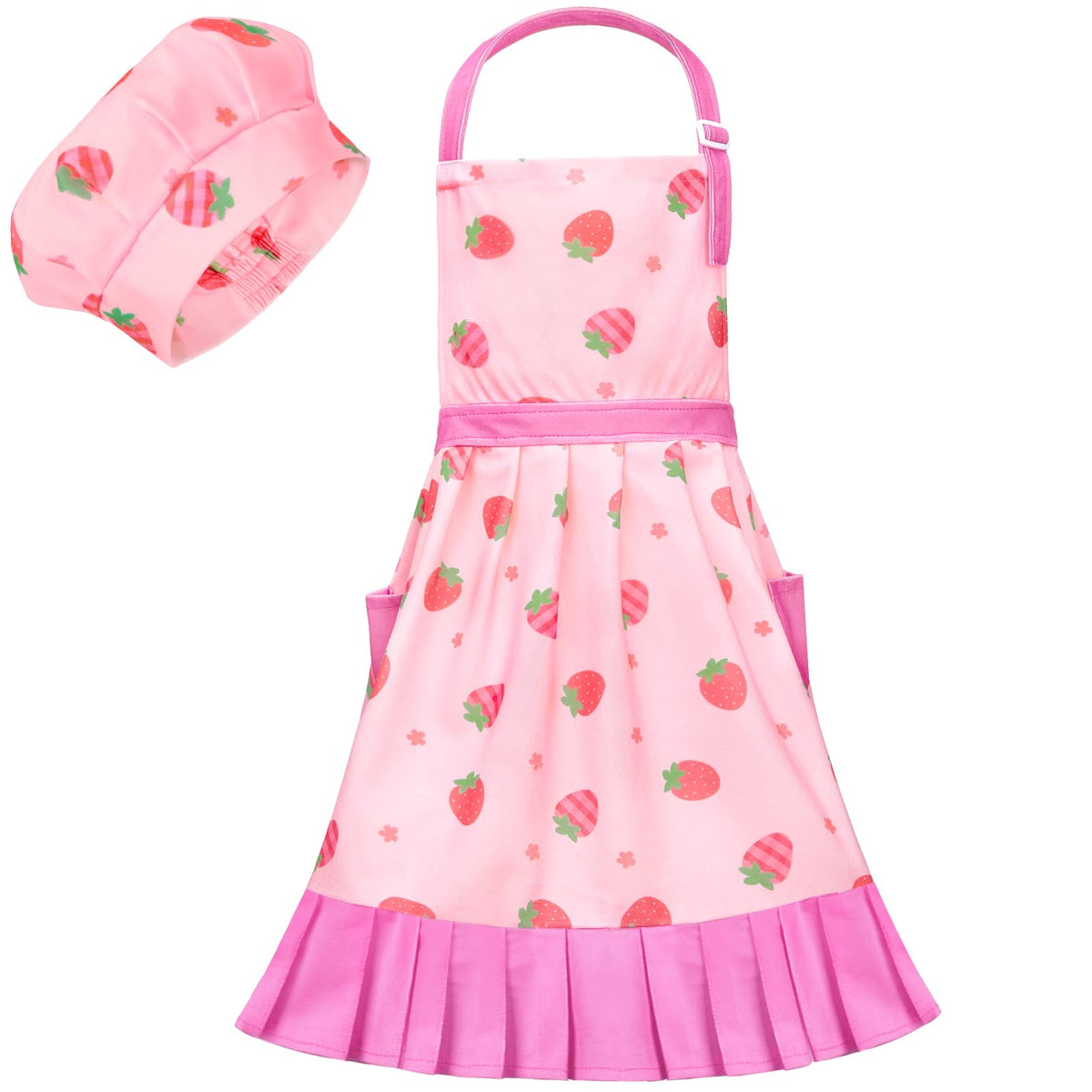 MHJY kids apron set front view with floral pattern for creative cooking.