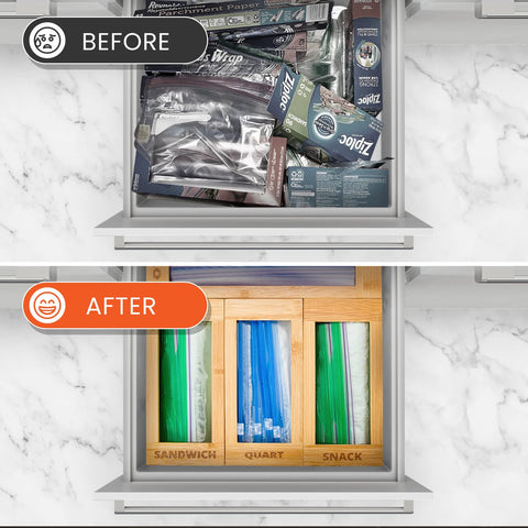 mHomeBilt bamboo drawer setup showing organized, stylish kitchen storage.