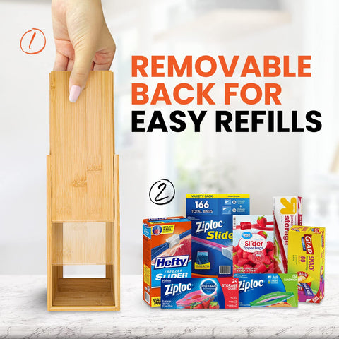 mHomeBilt bamboo removable back enables simple refills.