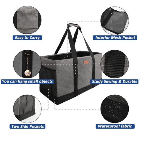 MHOMER foldable tote neatly sits in car trunk for space saving.
