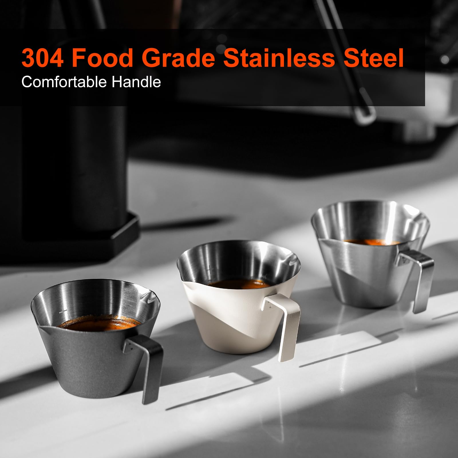 MHW-3BOMBER double spout espresso pour cup, balanced pour with reduced spill.