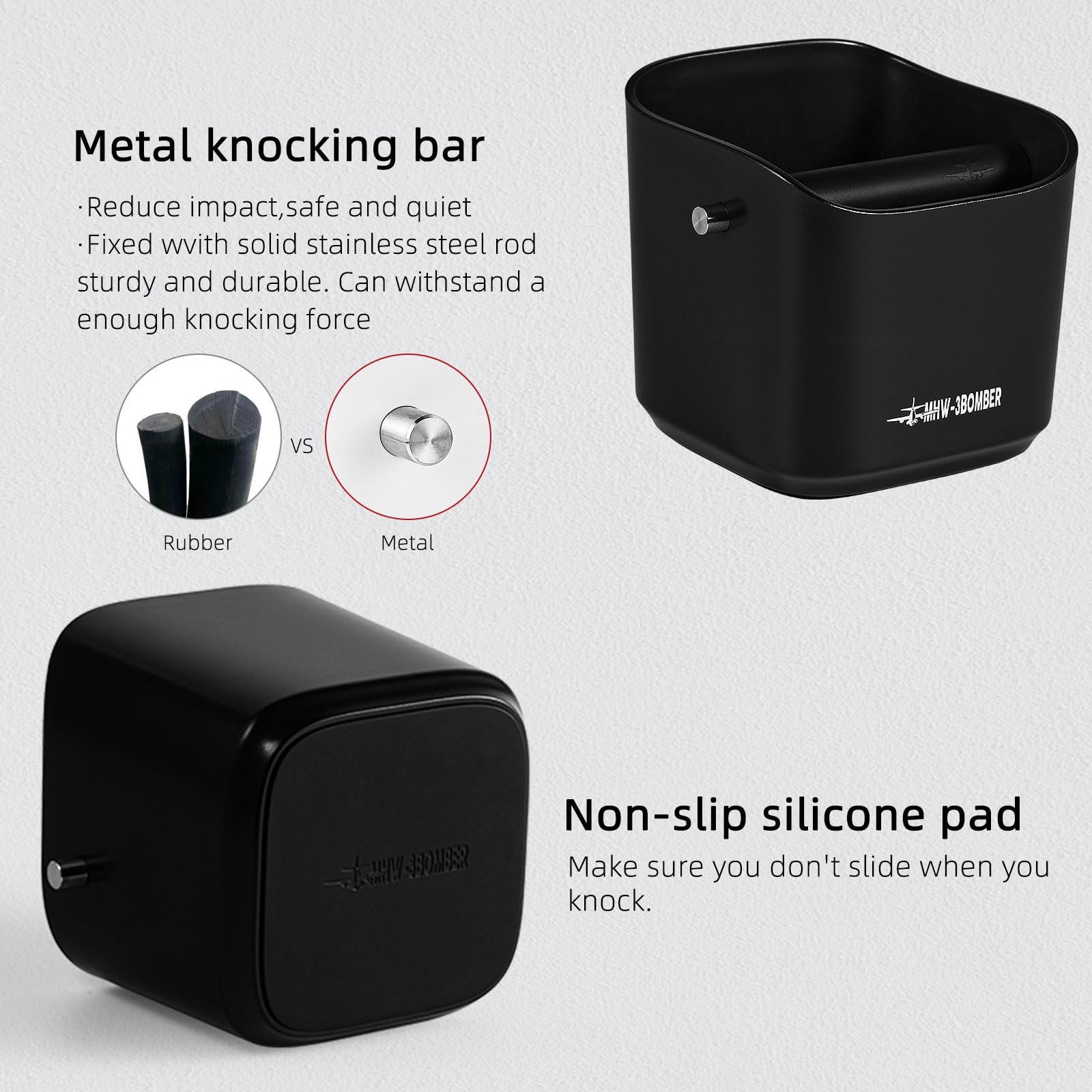 MHW-3BOMBER espresso knock box bottom view with non-slip feet