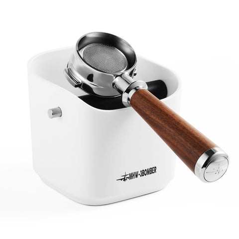 MHW-3BOMBER espresso knock box front view showing 1.2L capacity for pucks