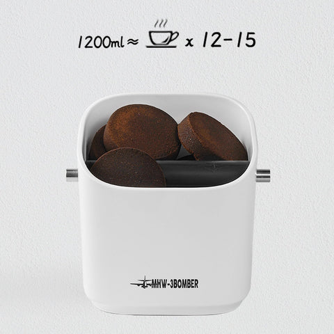 MHW-3BOMBER espresso knock box side view highlighting anti-slip pad