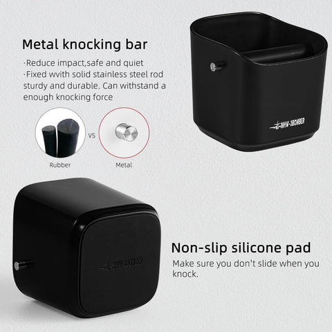 MHW-3BOMBER espresso knock box top-opening view with 1.2L capacity.