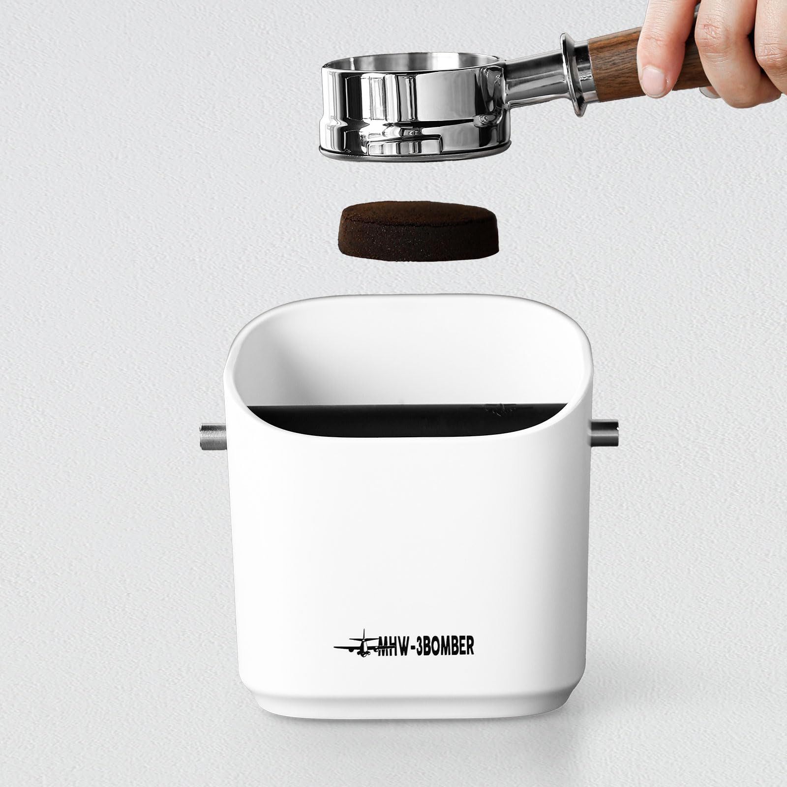 MHW-3BOMBER espresso knock box top view with square footprint