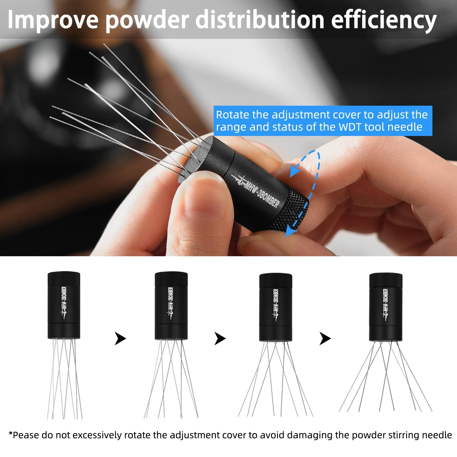 MHW-3BOMBER WDT tool adjustable range showing customizable spacing.