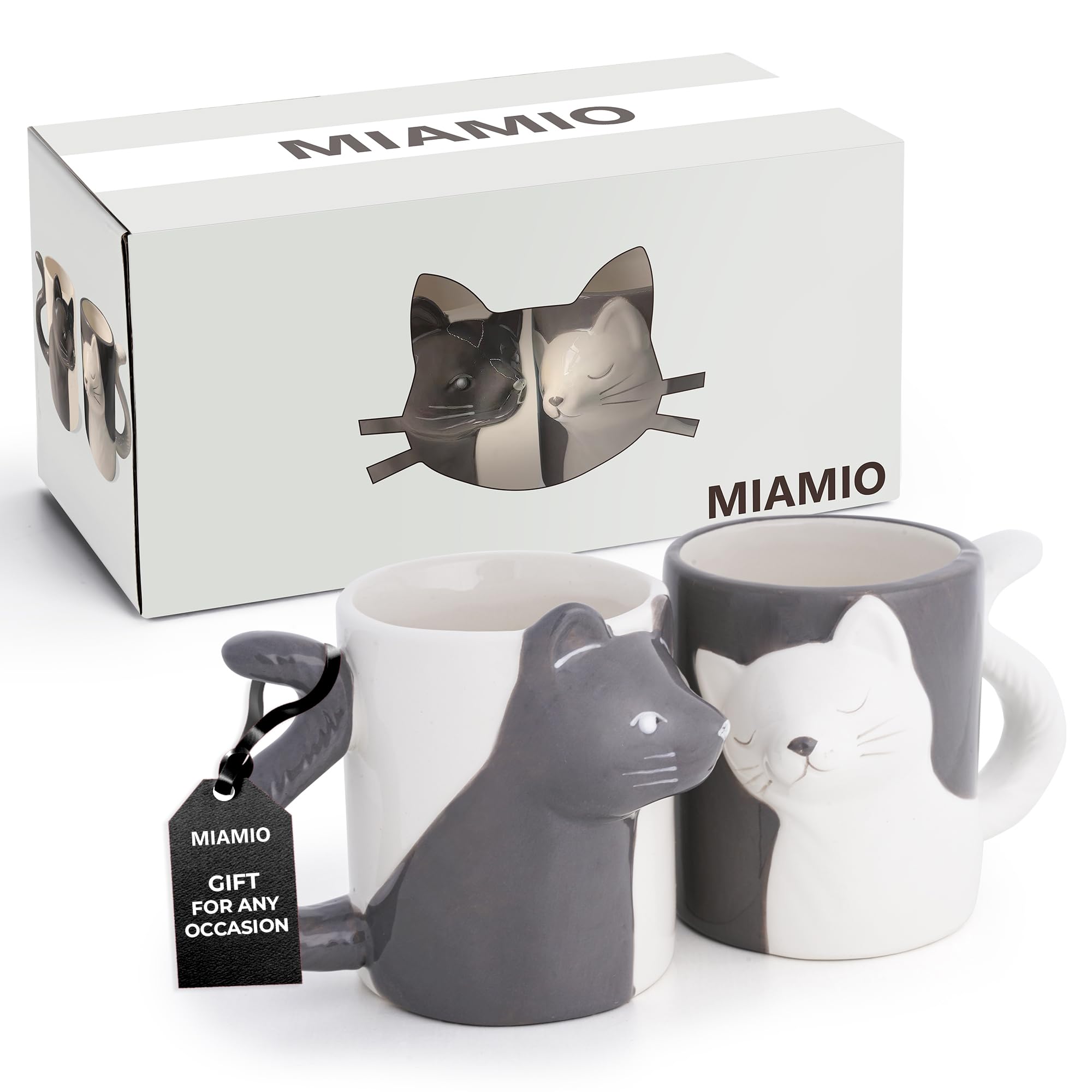 MIAMIO kissing cat mugs set, ideal for sharing hot beverages