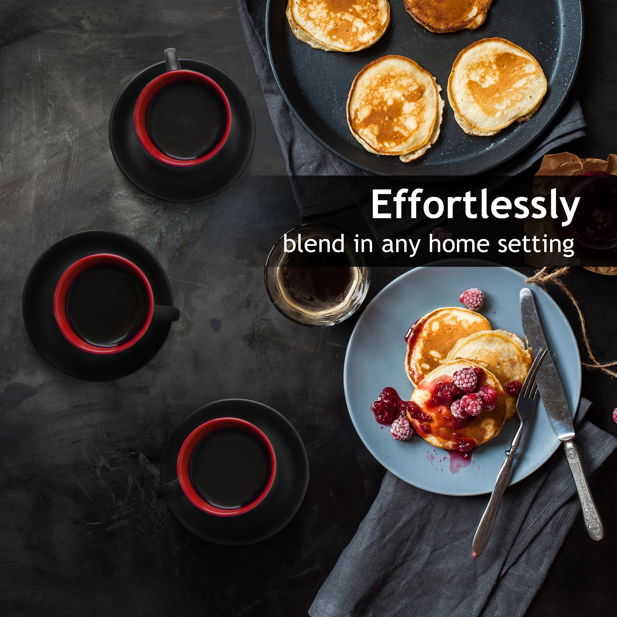 MIAMIO stackable espresso mug set with a stylish stand.