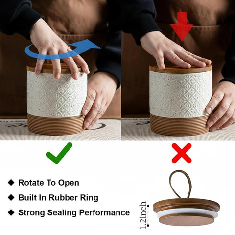 Compact 5oz ceramic jar sits neatly on the counter