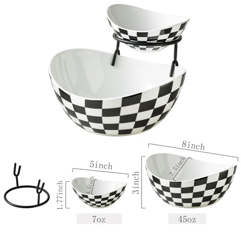 Miamolo ceramic checkered bowls for stylish salsa and snack presentation.