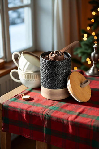Miamolo ceramic jar with lid wooden lid seals airtight for flavor