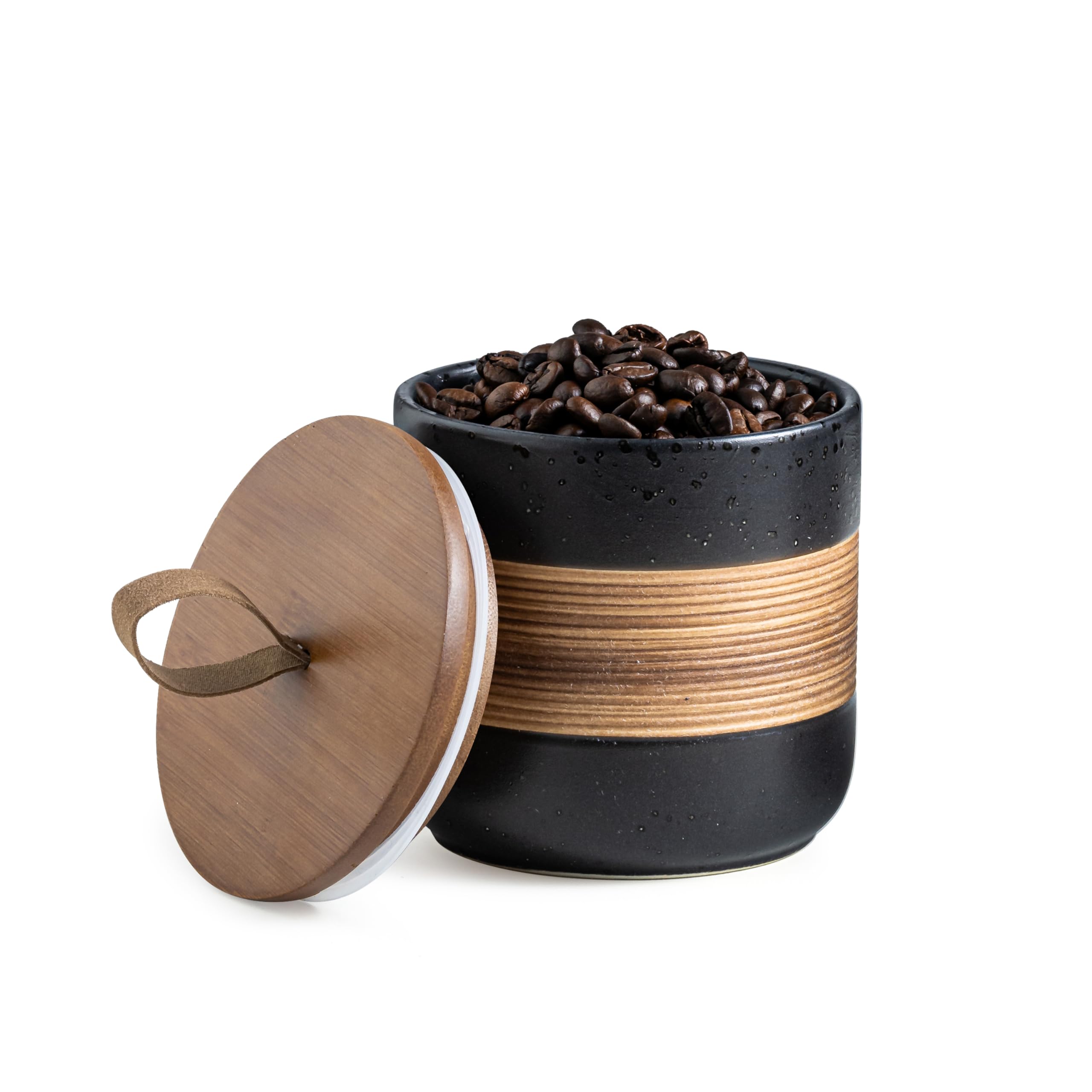 Miamolo ceramic jar with lid in black for airtight pantry organization.
