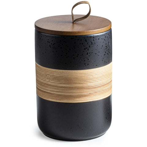 Miamolo ceramic jars with lids on a counter showing 61oz capacity.