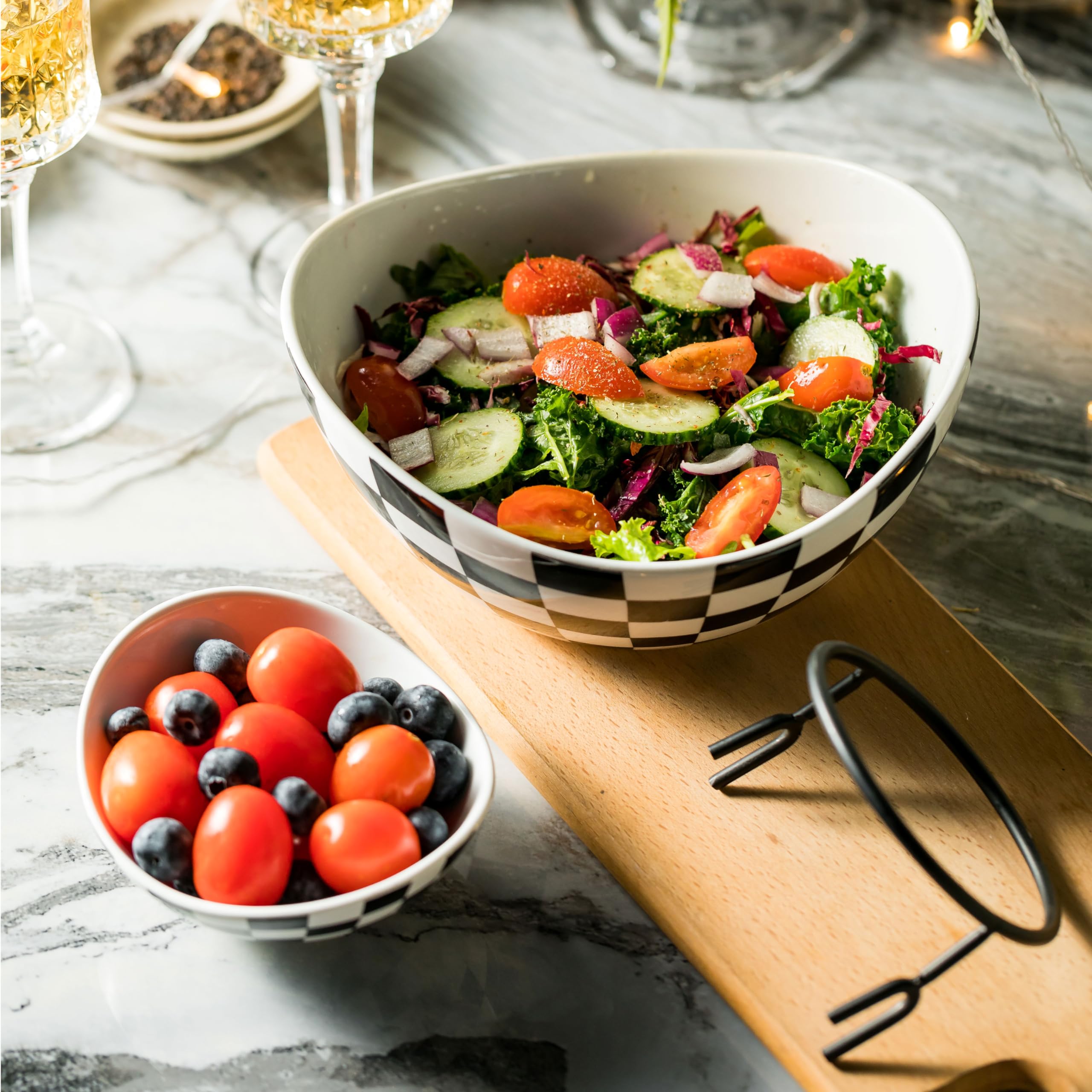 Miamolo checkered serving set complements holiday gatherings with timeless style.