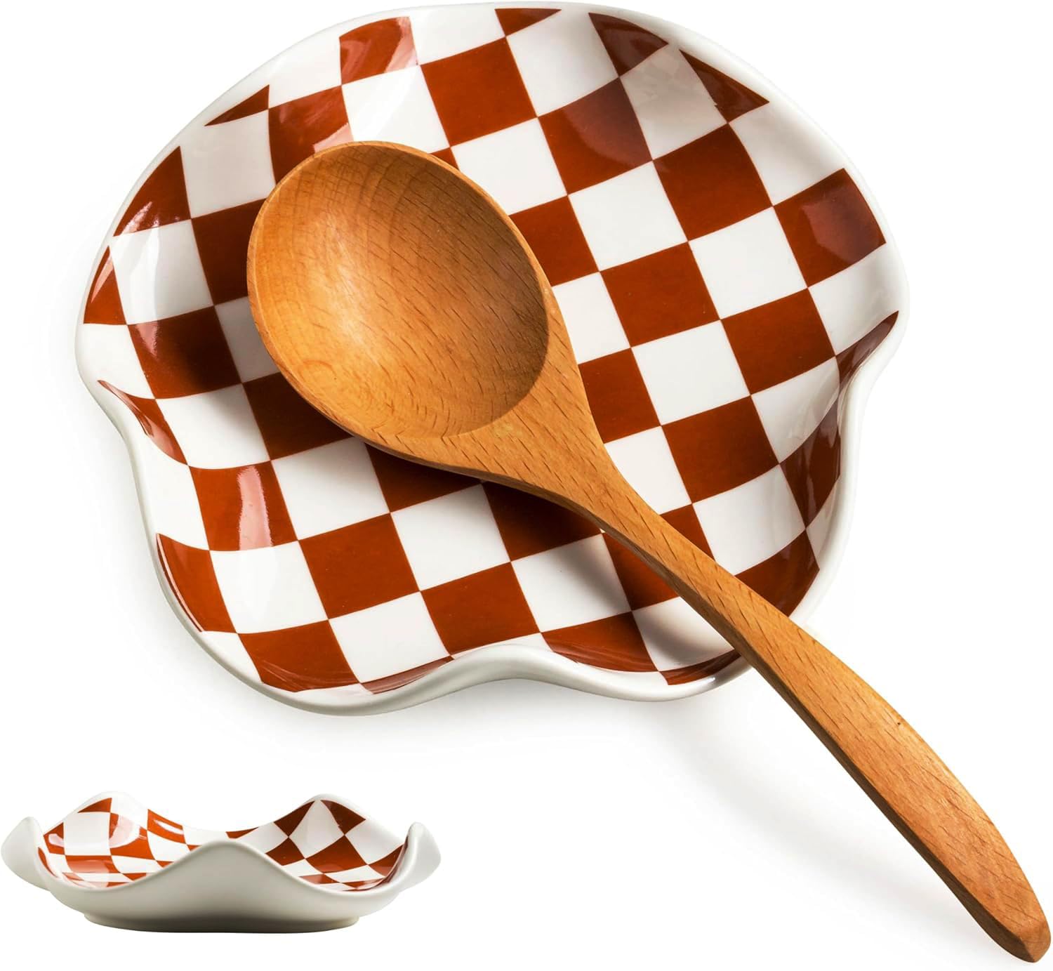 Miamolo checkered spoon rest on stove top keeps cookware clean during cooking