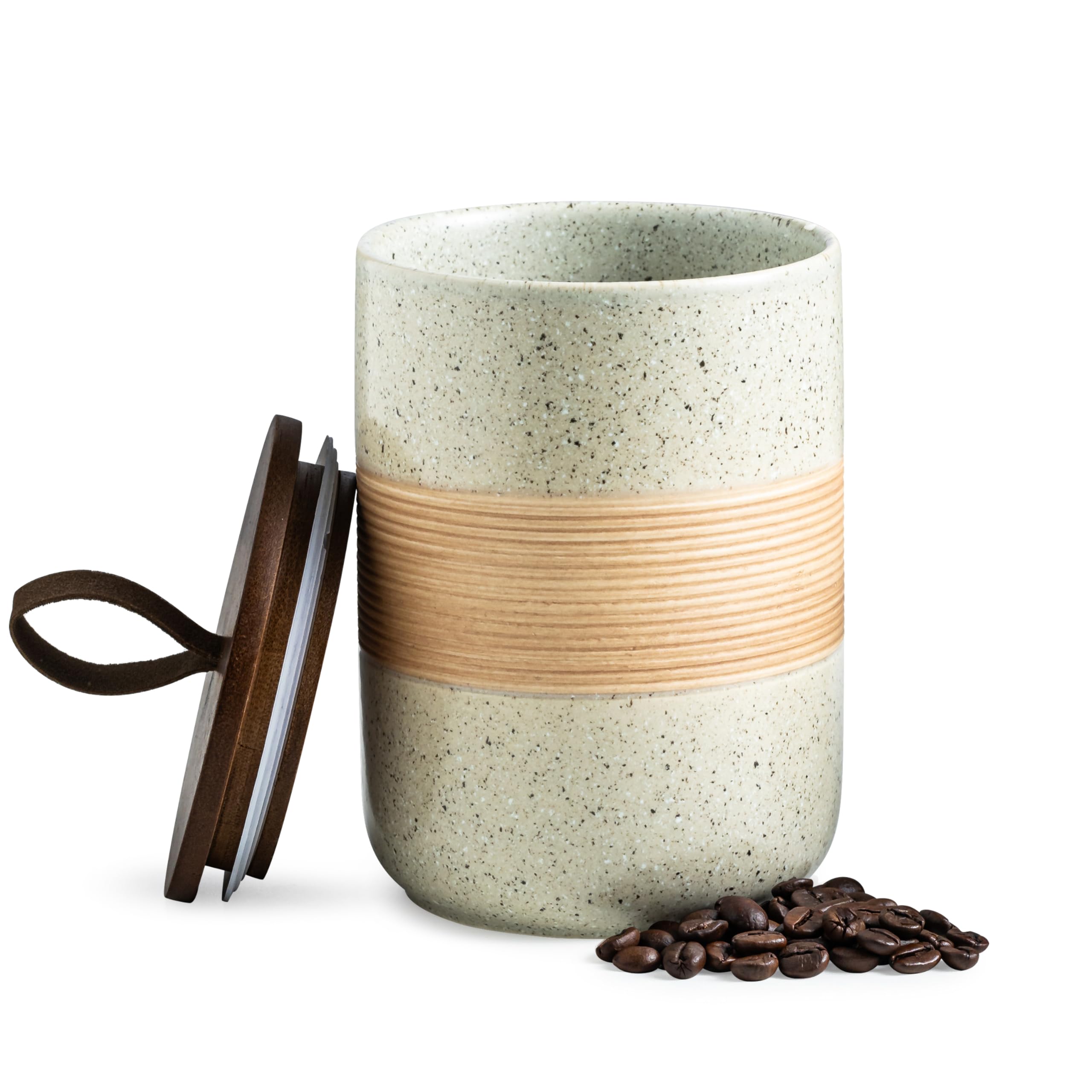 Miamolo coffee storage jar with rope lid adds rustic style and freshness.