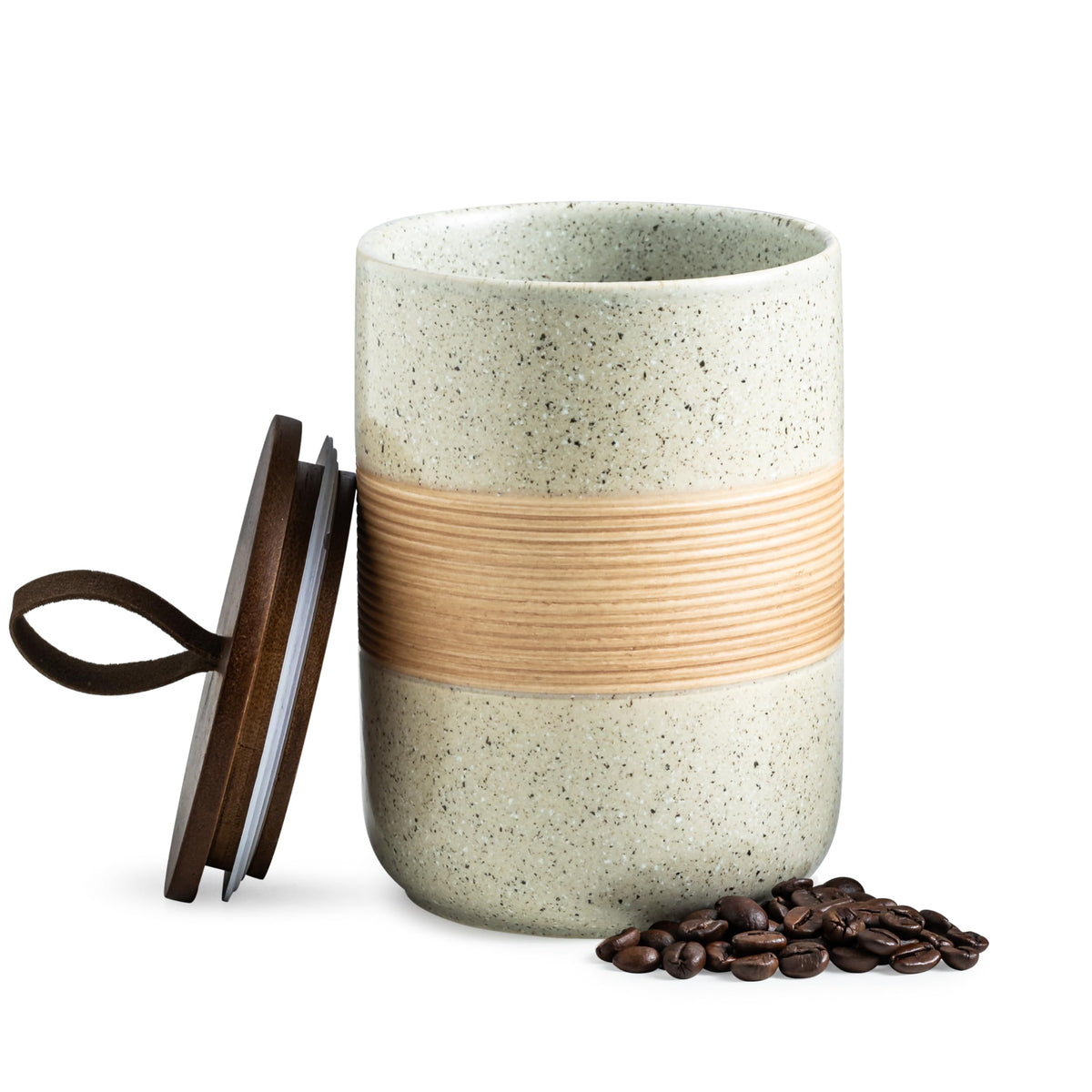 Miamolo coffee storage jar with rope lid adds rustic style and freshness.