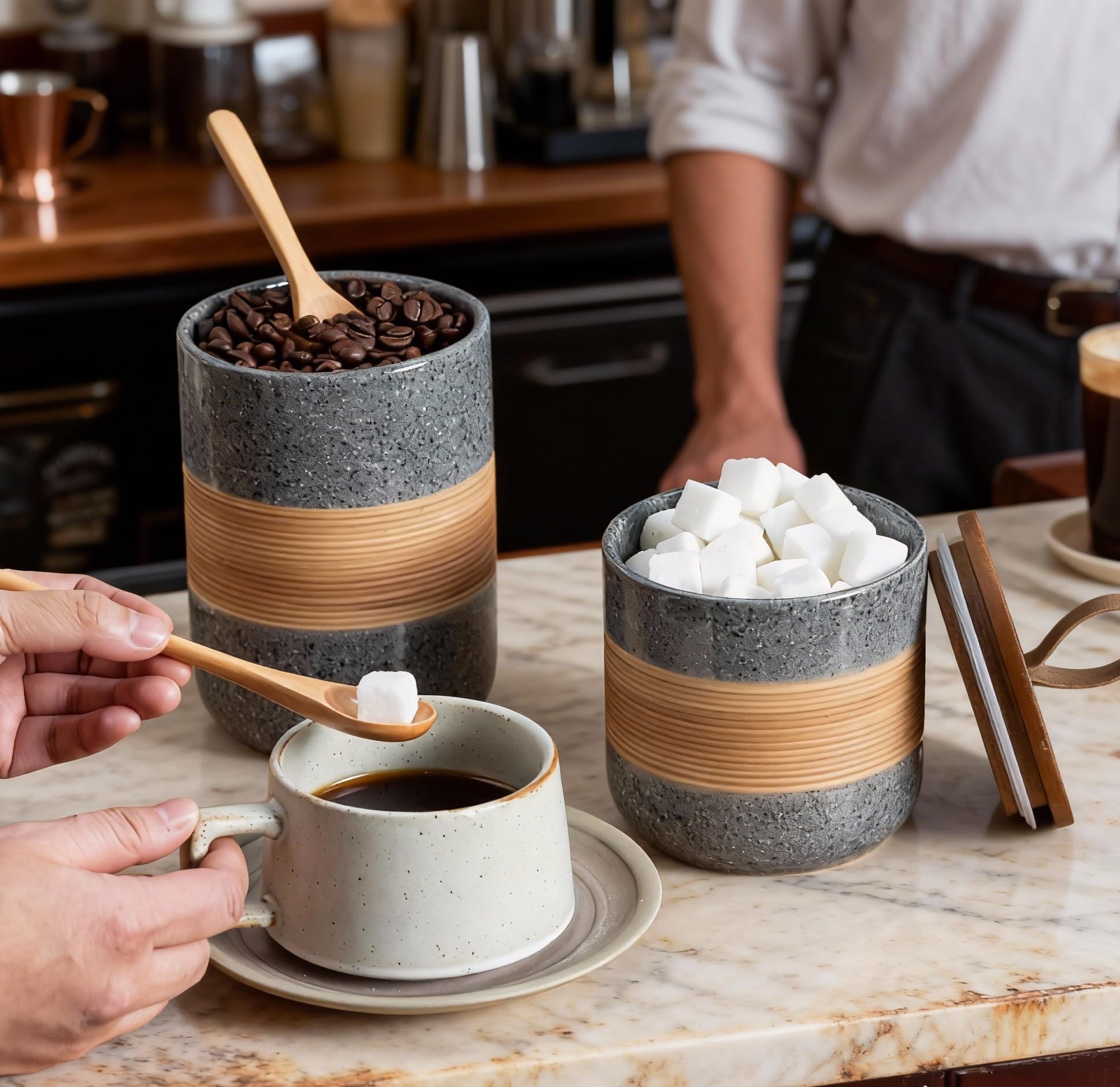 Miamolo decorative jars on counter adding elegant touch