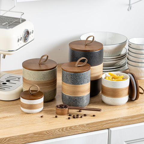 Miamolo dishwasher-safe ceramic jar in grey for easy cleaning.