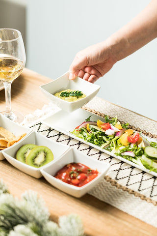 Miamolo elegant dining setup featuring the chip and dip trio for gatherings.