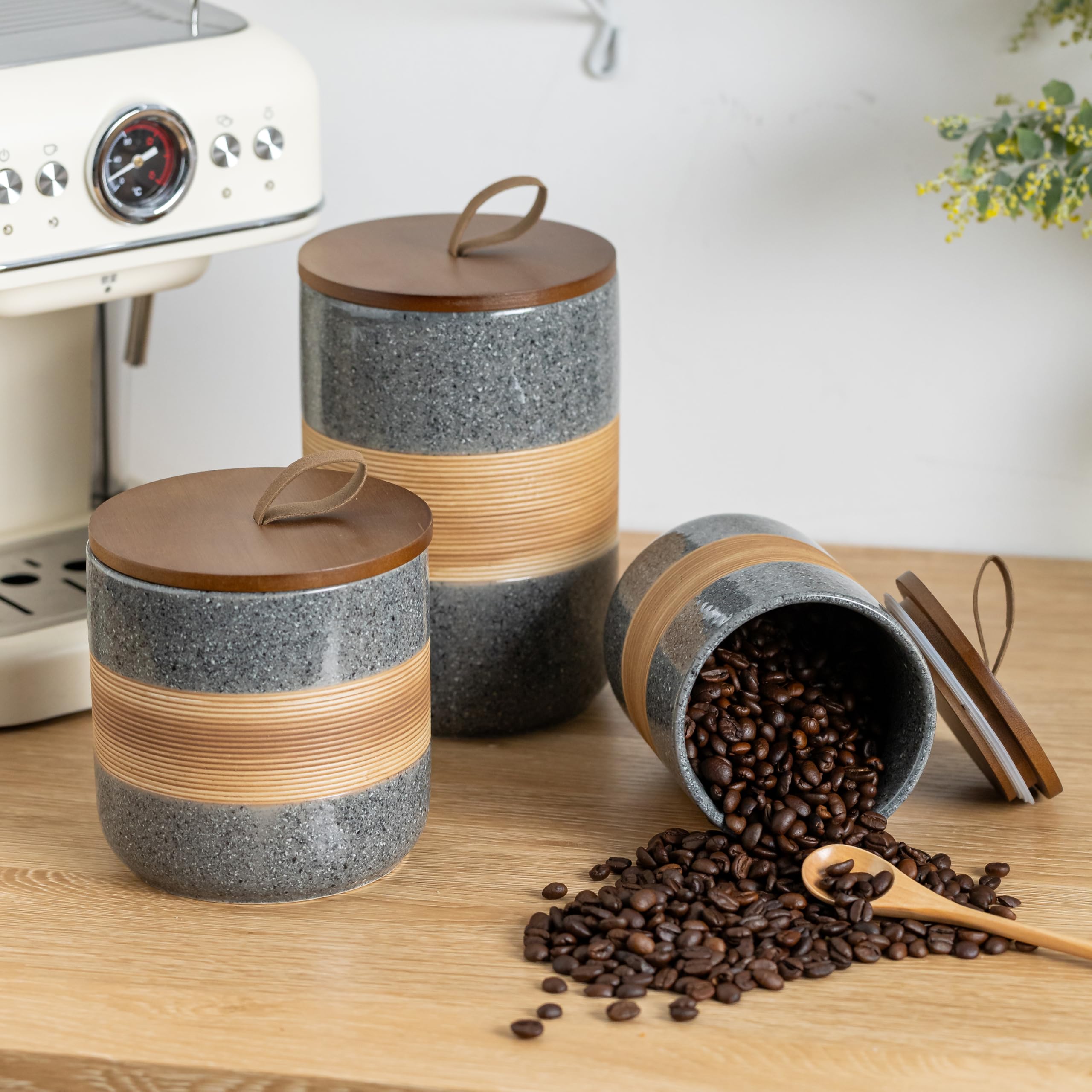Miamolo rope-lid ceramic container adds rustic charm to counter.