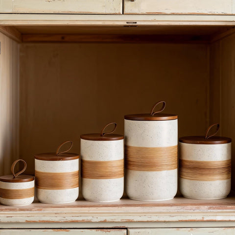 Miamolo decorative white jars enhance kitchen decor while remaining practical.