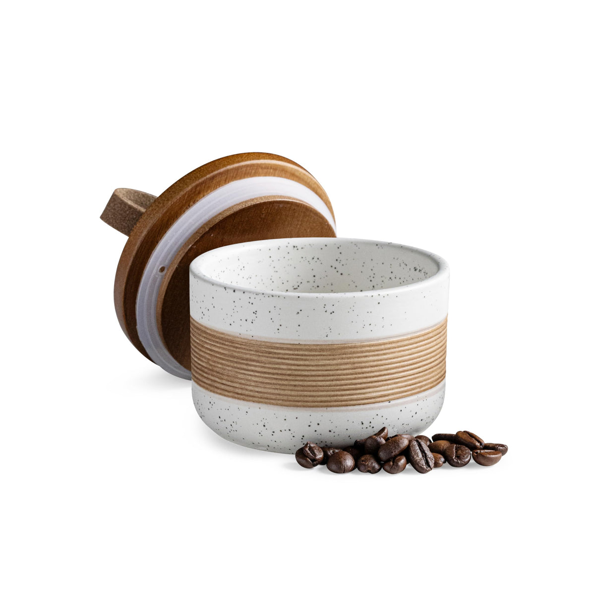 Miamolo ceramic jar with lid on counter for tidy, easy storage.
