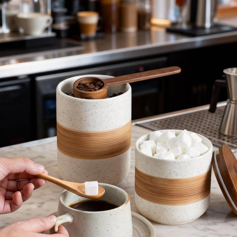 Miamolo jar with tea bags ideal for quick tea prep.