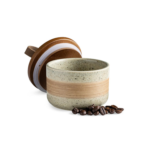 Miamolo small ceramic jar with lid for compact 5oz spice storage on the counter