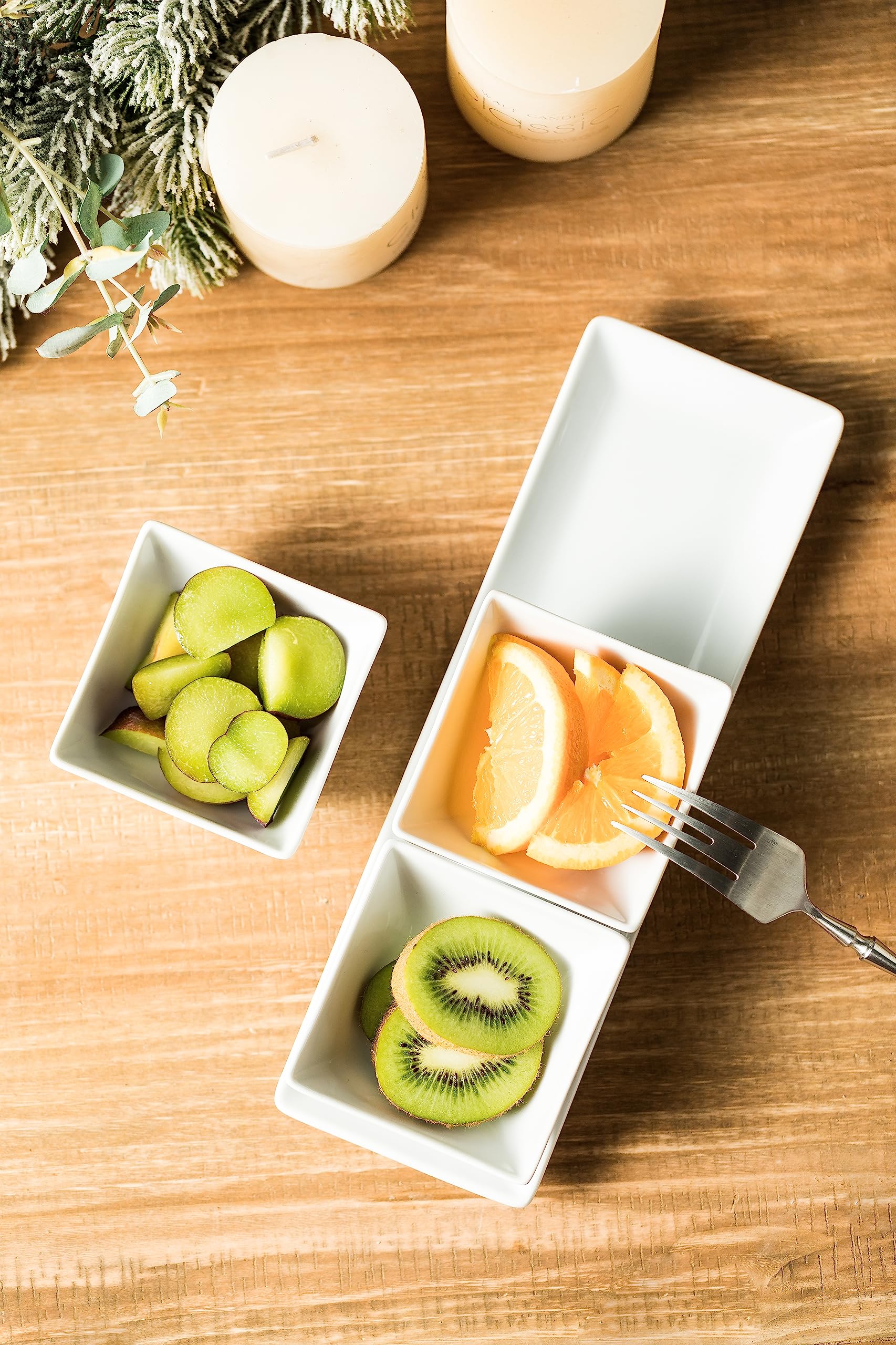 Miamolo small-snack portions and sauces achieved with the three bowls.