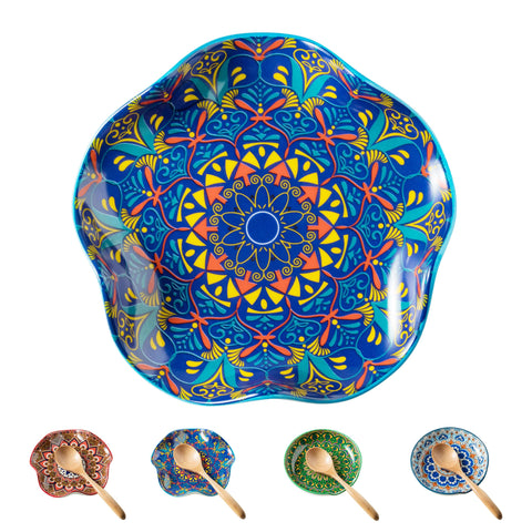 Miamolo spoon rest with boho ceramic pattern keeps countertops tidy while cooking.