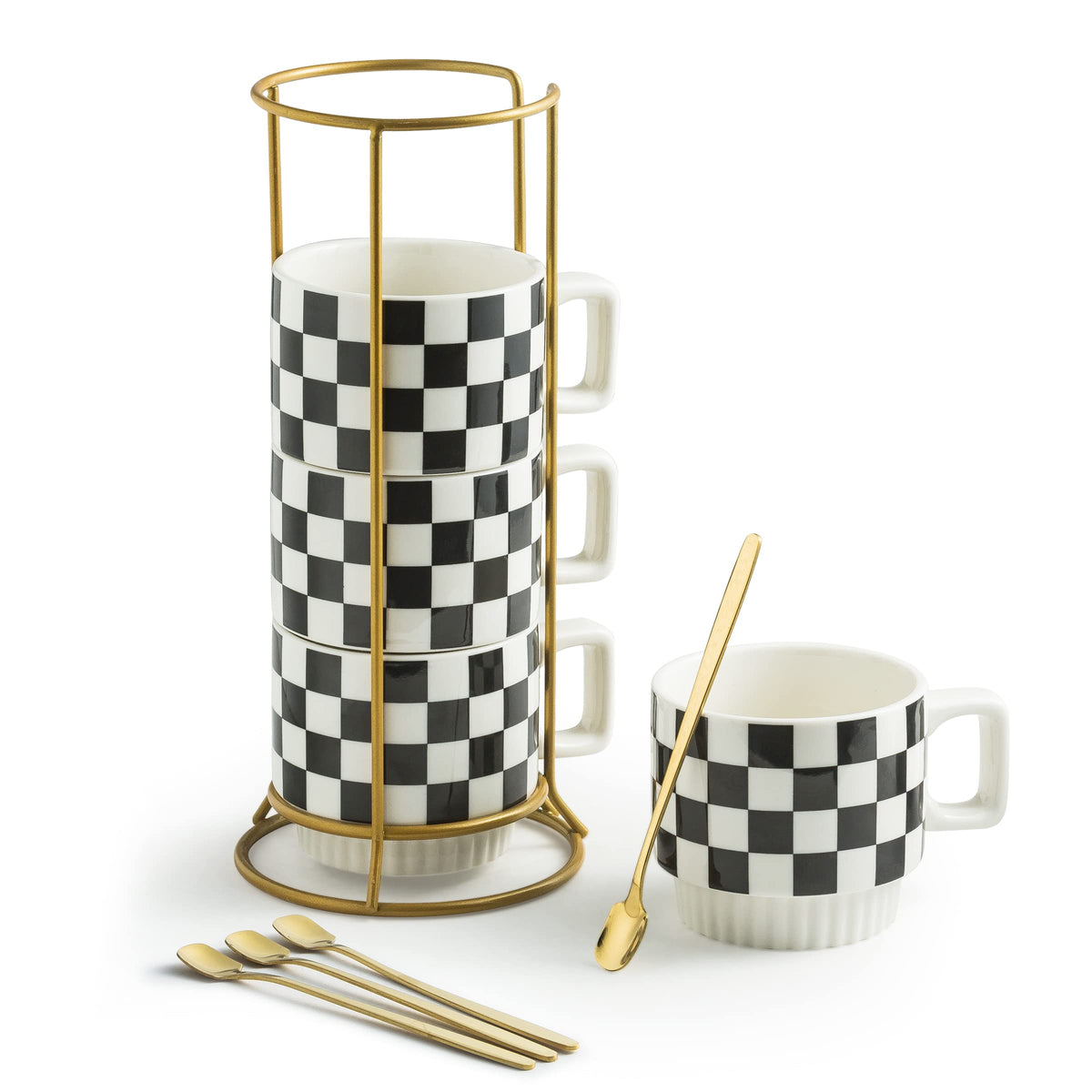 Miamolo stackable mug set with rack for compact storage and easy serving.