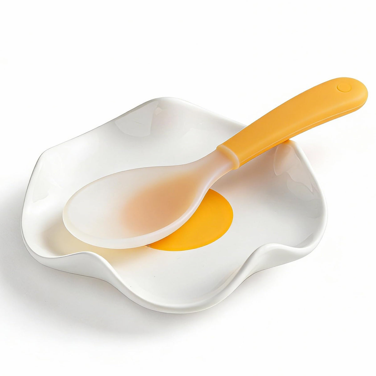 Miamolo Sunny-Side Up spoon rest on counter with drip catch and bright yolk design for clean surfaces