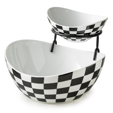 Miamolo tiered bowls with stand for an elegant chip and dip display.