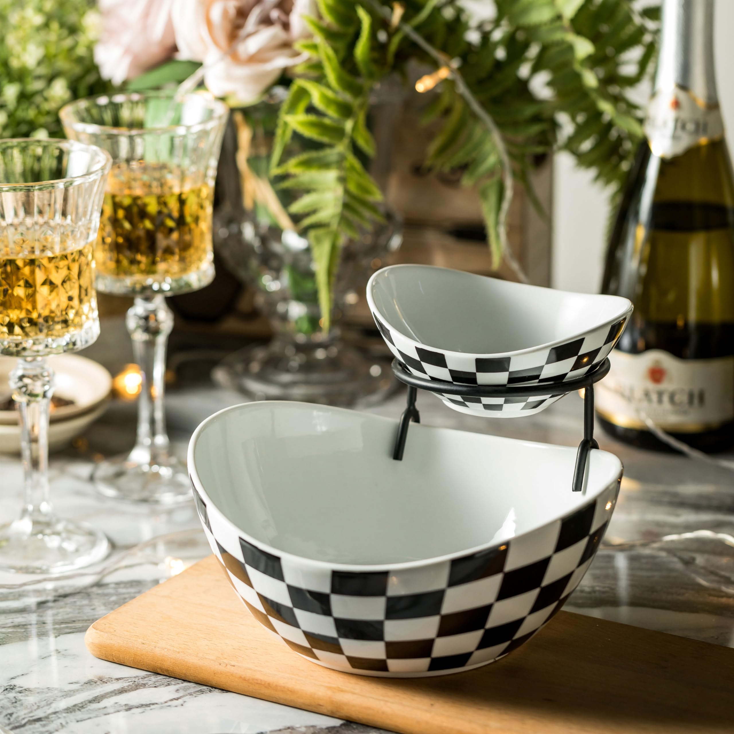 Miamolo two-tier structure adds height and organization to serving.