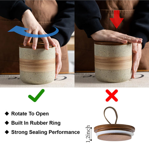 Wooden lid with rope design creates a secure seal and stylish detail.