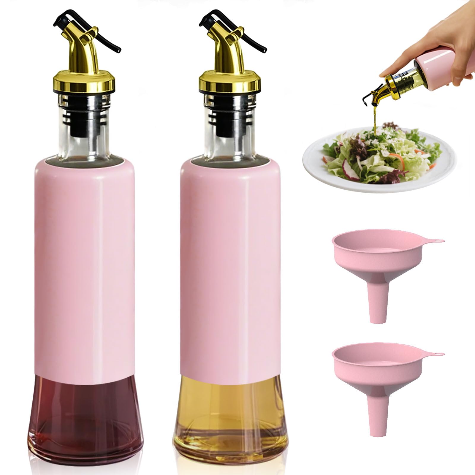 Miao'er olive oil dispenser with pink spout for precise pouring and chic counter decor.
