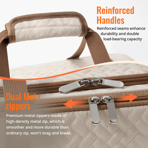 MIAOJIE beige casserole carrier zipper detail for smooth, spill-resistant use.