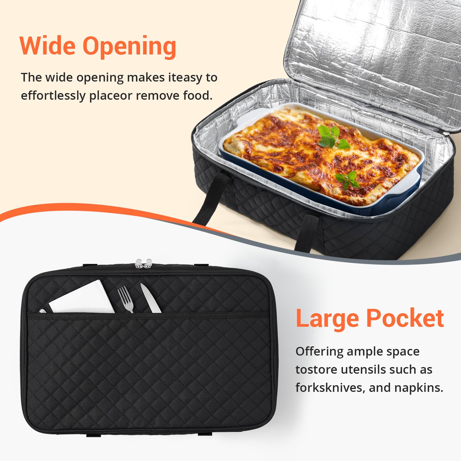 MIAOJIE insulated casserole carrier easy-clean interior for quick cleanup.