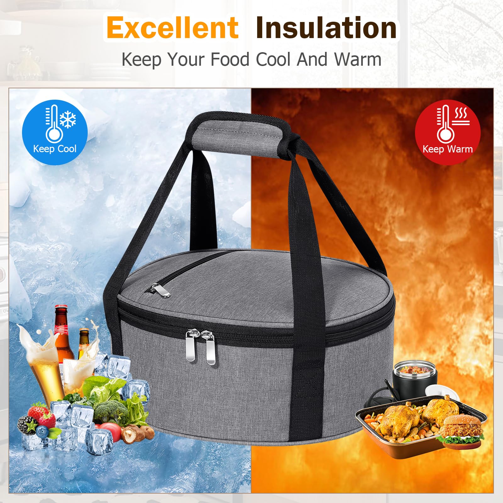 Round carrier featuring a two-way zipper for easy access.