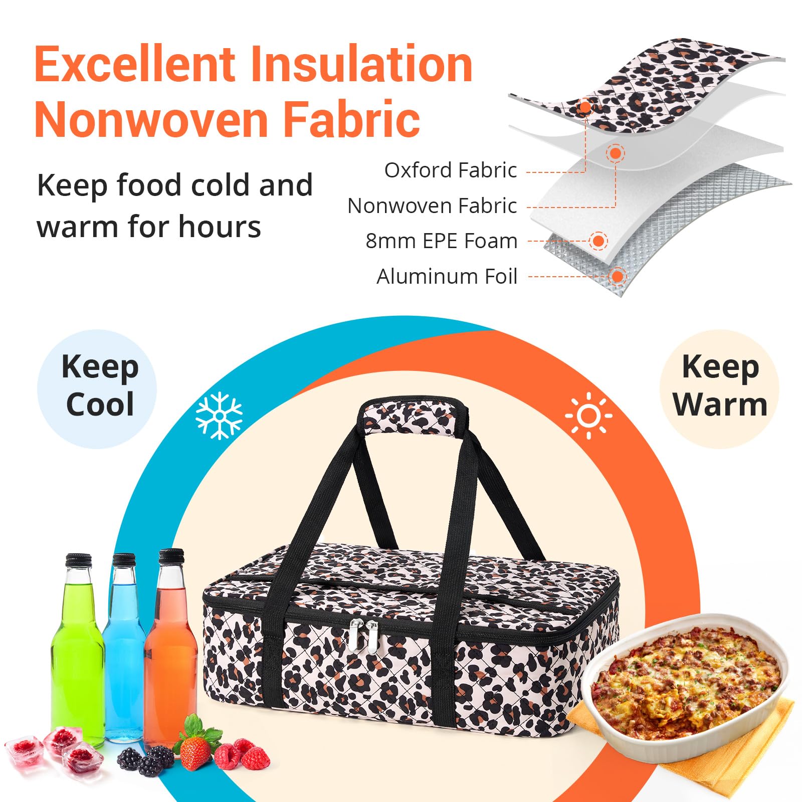 MIAOJIE insulated lunch bag with foam-aluminum liner maintains hot or cold meals.