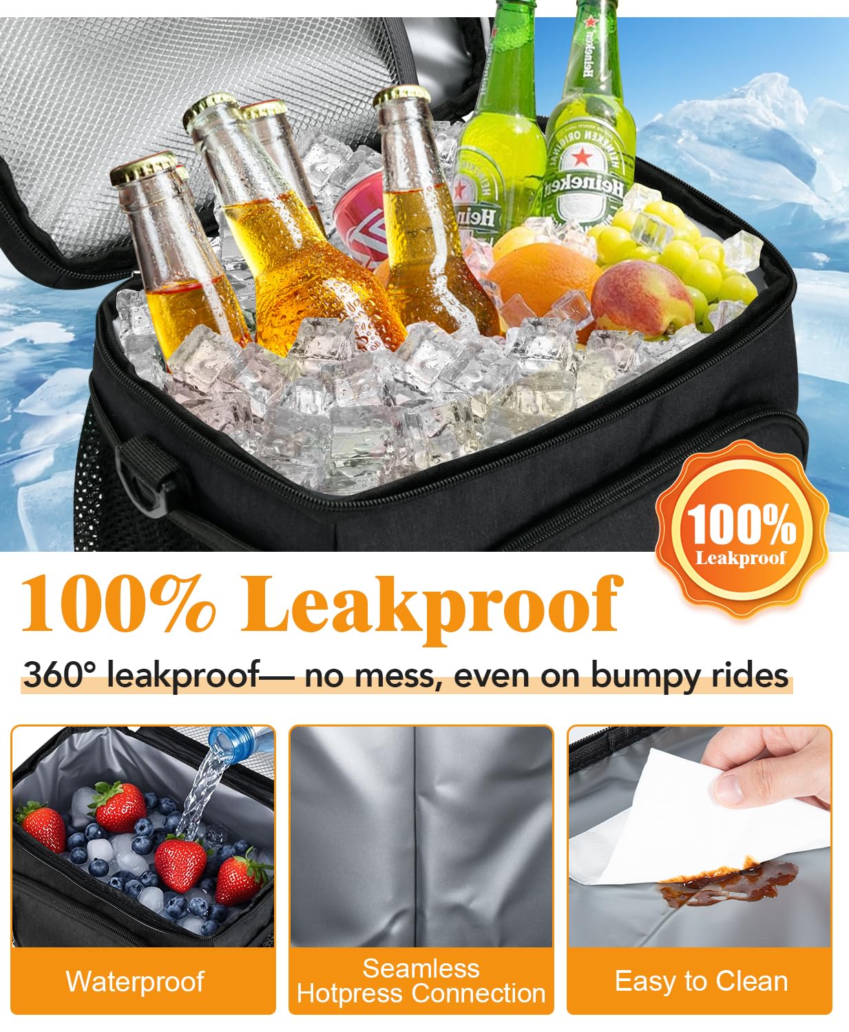 MIAOJIE insulated lunch bag interior lining shows leakproof PEVA for liquids.