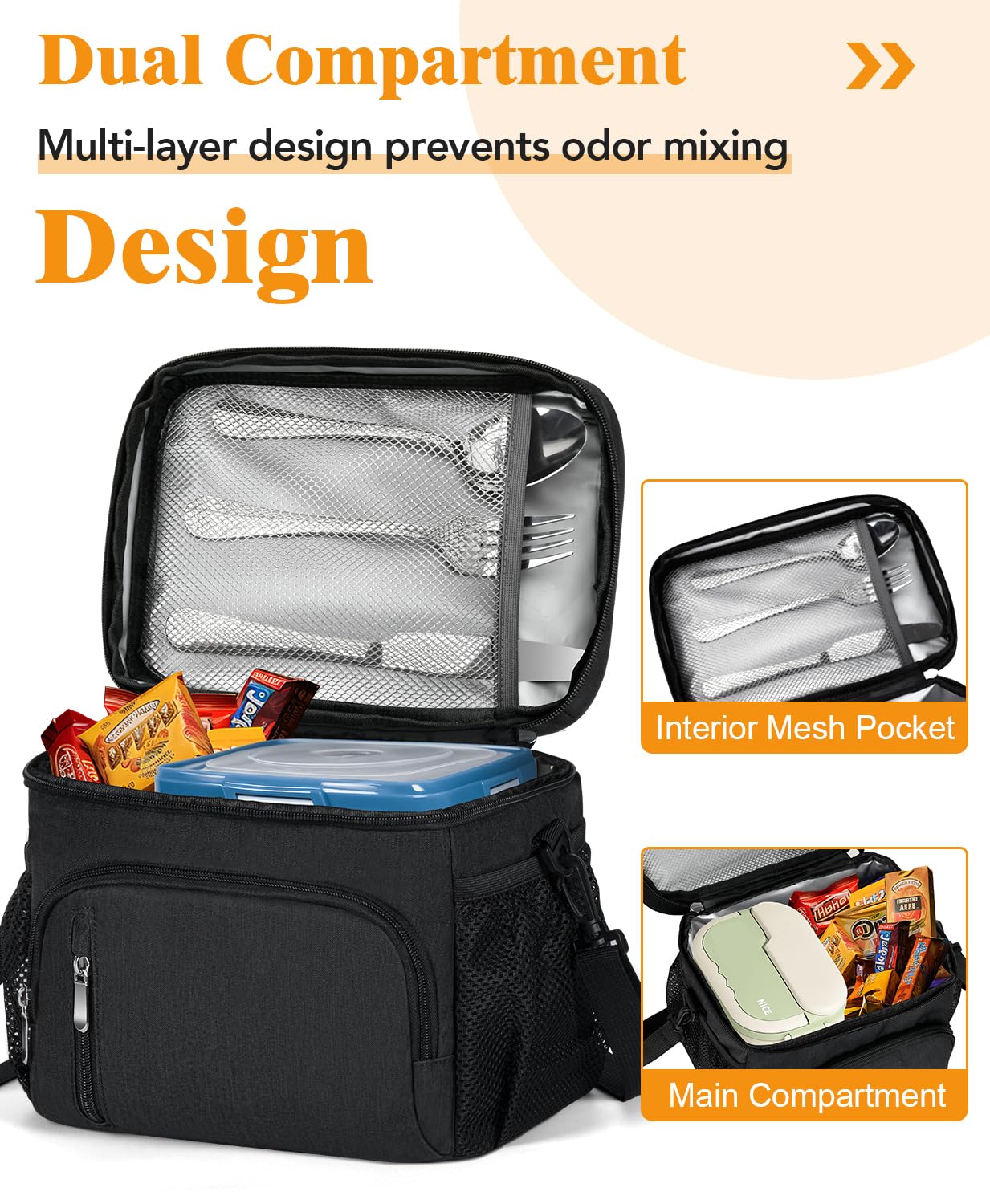 MIAOJIE insulated lunch bag open compartments reveals organized space for meals.