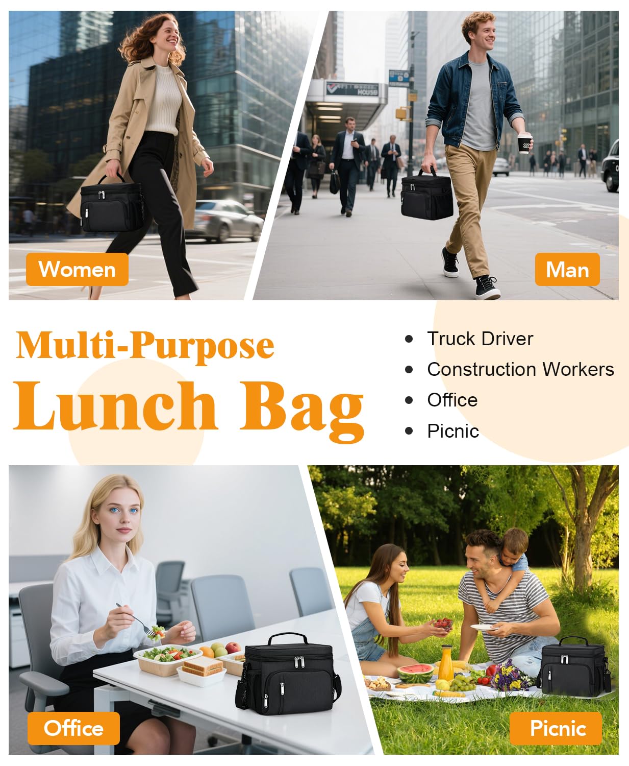 MIAOJIE insulated lunch bag waterproof interior simplifies quick cleaning after use.