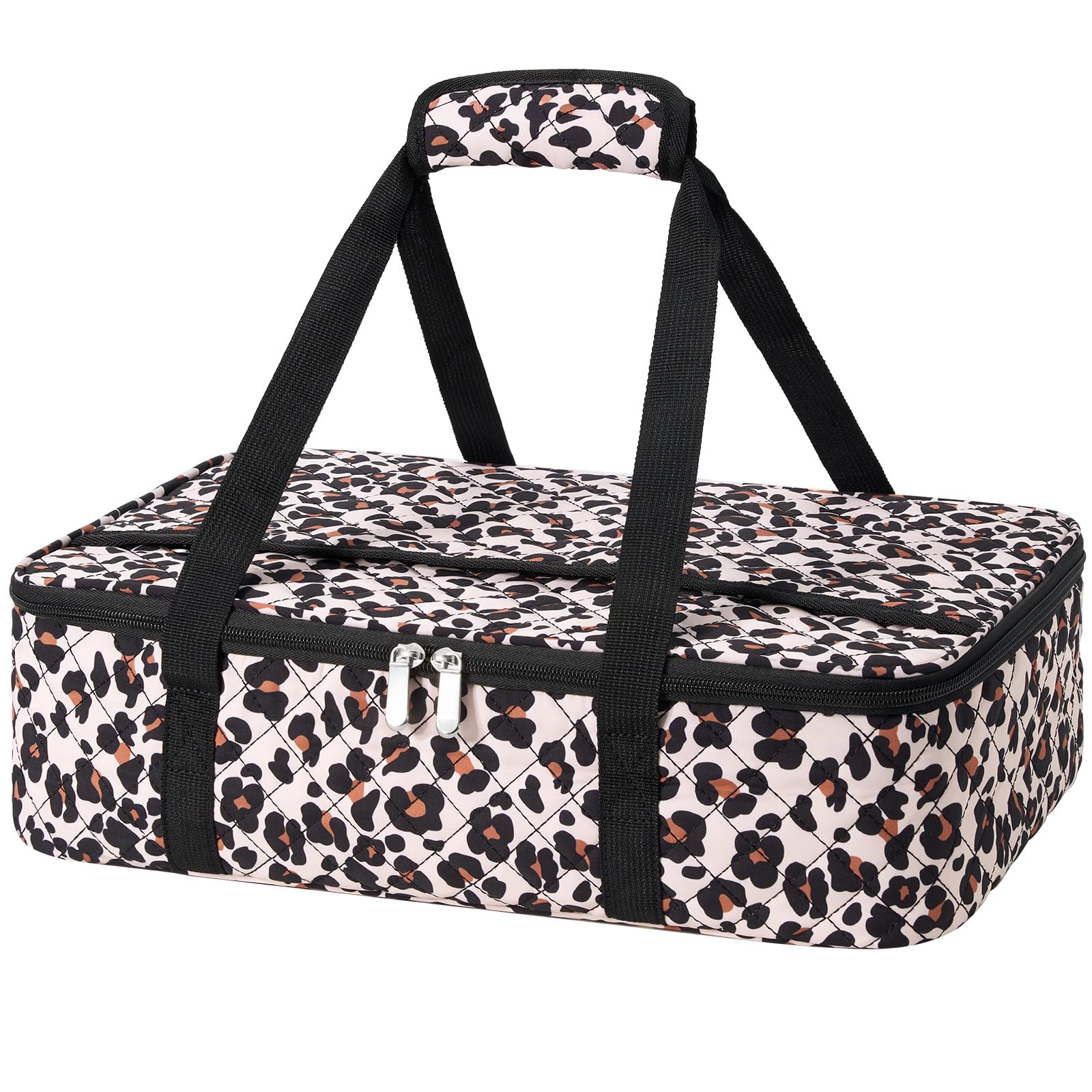 MIAOJIE leopard-print lunch bag exterior for stylish, portable meal transport at work.