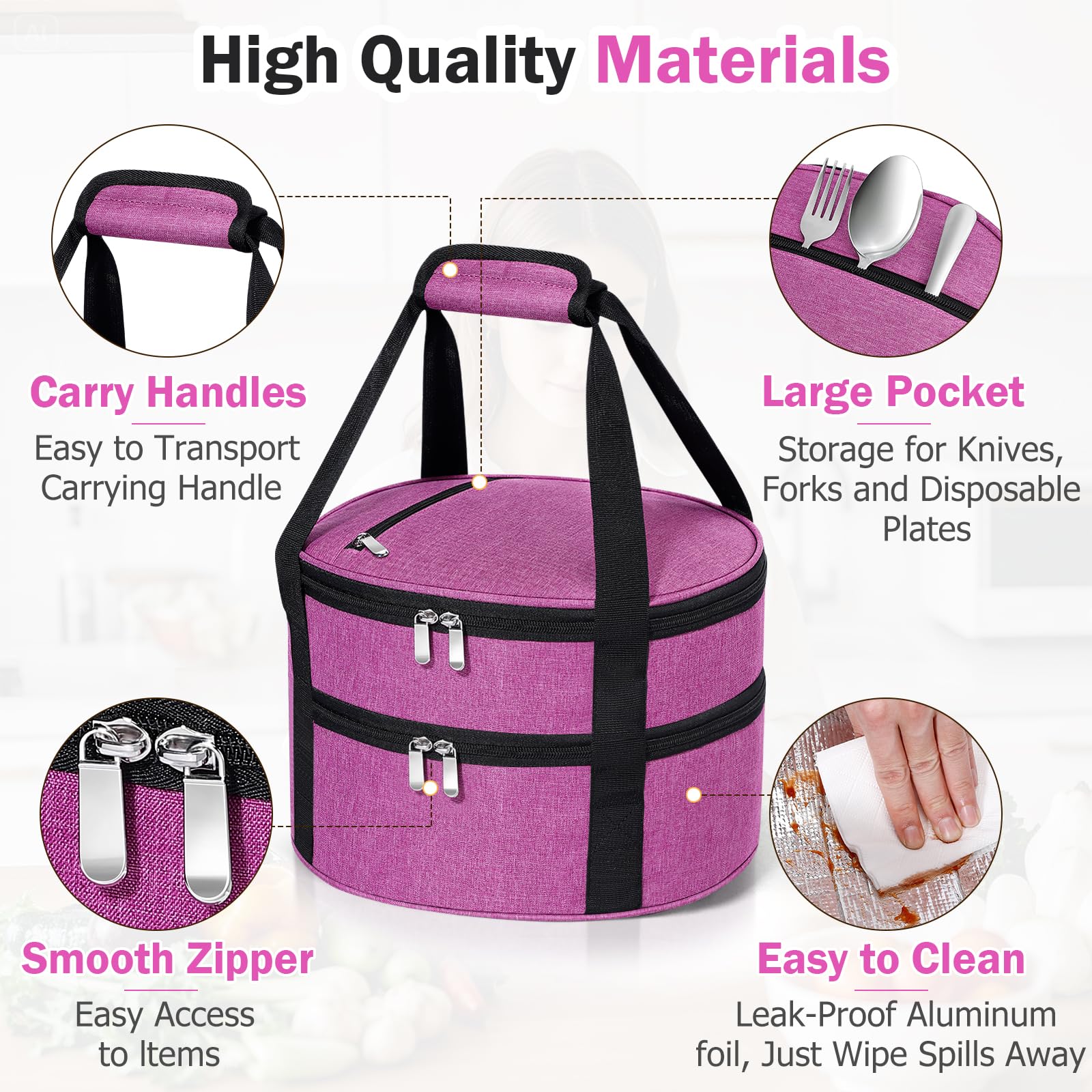 MIAOJIE rose red carrier with padded handles for comfortable carrying at picnics.