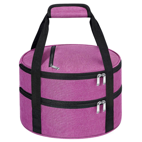 MIAOJIE round double insulated casserole carrier opened to reveal spacious interior for hot servings.