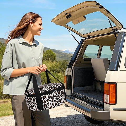MIAOJIE leopard round carrier used at parties or picnics for meals on the go.